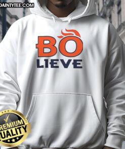 Alt Text: Nice Bo Believe Denver Broncos hoodie featuring team colors and logo, perfect for fans and chilly game days.