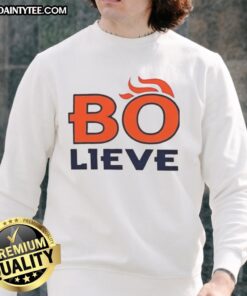 Cozy Nice Bo Believe Denver Broncos sweatshirt in navy blue, perfect for game day and casual wear.