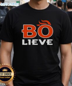 Nice Bo Nix Bo-Lieve Denver Broncos Football T-Shirt featuring bold graphics and vibrant colors for fans.
