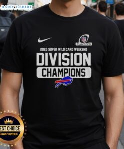 Alt Text: Buffalo Bills 2025 Super Wild Card Weekend Division Champions T-Shirt showcasing team pride and vibrant design.