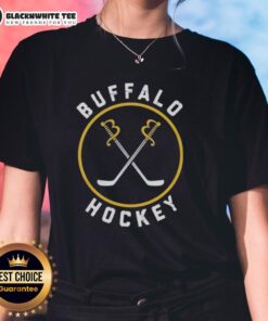 Stylish Buffalo Sabres hockey logo on a women's tee, perfect for fans looking to show their team spirit.