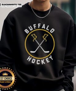 Alt Text: Stylish Buffalo Sabres hockey logo sweatshirt featuring vibrant team colors, perfect for fans of all ages.