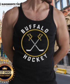 Stylish Buffalo Sabres hockey logo tank top featuring vibrant team colors, perfect for fans and summer wear.