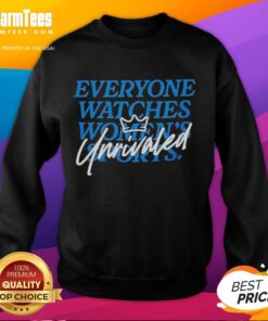 Alt Text: Caitlin Clark wearing a women's sports sweatshirt, promoting the 'Everyone Watch Women's Sports' message.