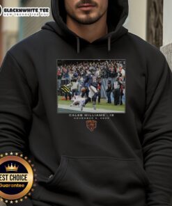 Caleb Williams wearing a Chicago Bears Week 10 hoodie, showcasing NFL flash features and vibrant team colors.