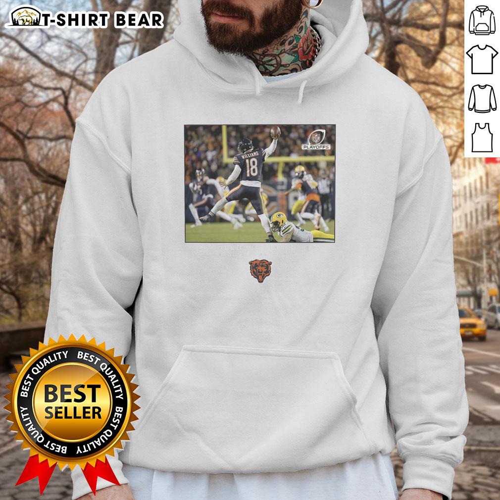 Nice Caleb Williams Chicago Bears Nfl Flash Features Wild Card Hoodie Caleb Williams wearing a Chicago Bears Wild Card hoodie, showcasing NFL merchandise and team spirit.