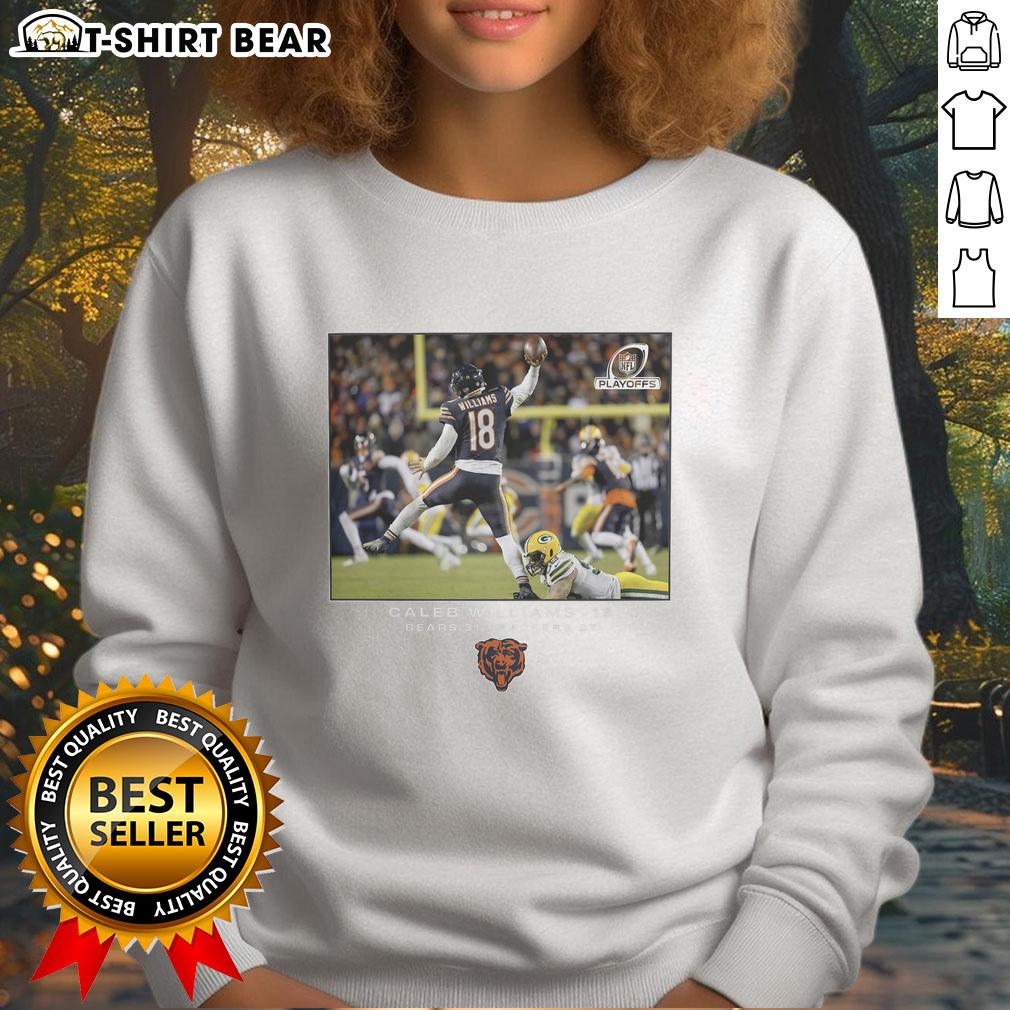 Nice Caleb Williams Chicago Bears Nfl Flash Features Wild Card Sweatshirt Caleb Williams wearing a Chicago Bears NFL Wild Card sweatshirt, showcasing team spirit and style.