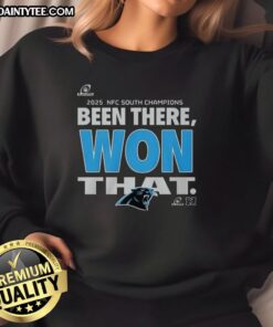 2025 NFC South Champions sweatshirt featuring the Carolina Panthers logo, perfect for fans celebrating their team's victory.