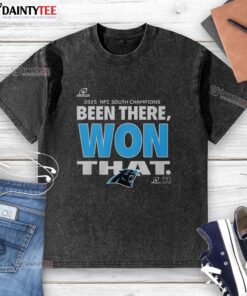 Nice Carolina Panthers Been There Won That 2025 NFC South Champions washed t-shirt displayed on a wooden background.
