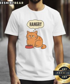 Cute cat graphic on a 'Nice Cat Feeling Hangry' T-shirt, perfect for cat lovers and funny pet apparel.