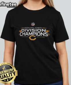 Alt Text: Chicago Bears NFC East Division Champions 2025 logo on a stylish ladies tee, perfect for fans and collectors.