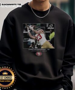 Nice Christian McCaffrey San Francisco 49ers NFL Wild Card sweatshirt featuring vibrant team colors and logo.
