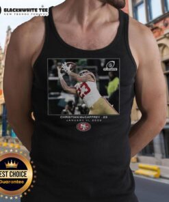 Nice Christian McCaffrey San Francisco 49ers NFL Wild Card tank top featuring bold graphics and team colors.