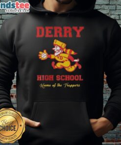 Alt Text: Nice Derry High School Home of the Trappers hoodie in navy blue, showcasing school spirit and athletic pride.