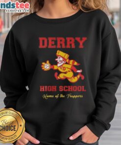 Nice Derry High School Home of the Trappers sweatshirt featuring school colors and logo, perfect for proud students and alumni.