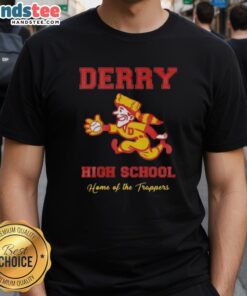 Nice Derry High School Home Of The Trappers T-Shirt featuring school colors and logo, perfect for fans and students.