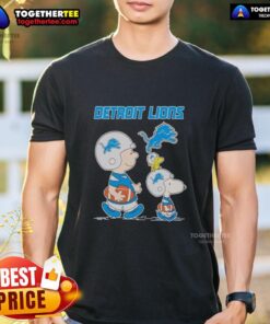 Nice Detroit Lions X Snoopy and Charlie Brown T-Shirt featuring vibrant graphics for fans of the Detroit Lions.