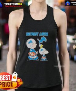 Detroit Lions tank top featuring Snoopy and Charlie Brown, perfect for fans of the Nice Detroit Lions collection.