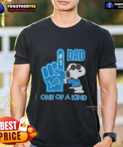 Unique Detroit Lions X Snoopy Dad T-Shirt featuring vibrant graphics, perfect for fans and collectors of exclusive apparel.