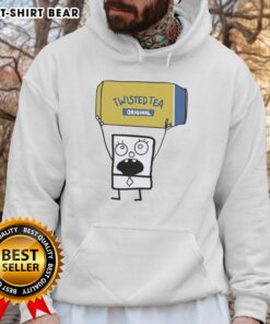 Doodlebob wearing a hoodie, holding a Twisted Tea Original can, showcasing a fun cartoon style.
