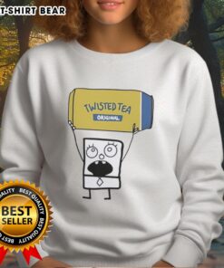 Alt Text: Doodlebob character wearing a sweatshirt, holding a Twisted Tea Original can, showcasing a fun and playful design.
