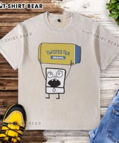 Doodlebob character holding a Twisted Tea Original can, wearing a washed T-shirt, showcasing a fun, casual vibe.