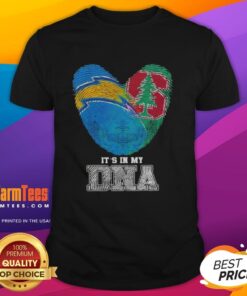 Nice Fingerprints Los Angeles Chargers X Stanford Cardinal T-Shirt showcasing 'Its In My DNA' design for sports fans.