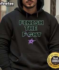 Alt Text: Stylish Dallas Stars hockey hoodie featuring a sleek design, perfect for fans supporting the Nice Finish The Fight campaign.