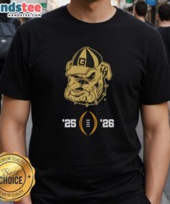Alt Text: Georgia Bulldogs NCAA College Football Playoff 2025-2026 UGA mascot logo T-shirt design in red and black.