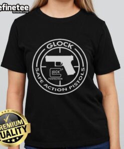 Nice Glock Safe Action Pistols Target logo on a stylish ladies tee, perfect for firearm enthusiasts and casual wear.