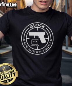 Nice Glock Safe Action Pistols Target Logo T-Shirt showcasing a stylish design for gun enthusiasts and collectors.