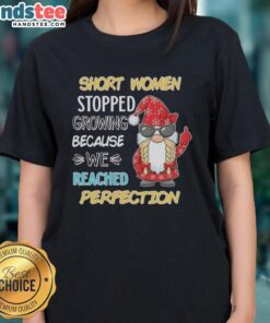 Nice Gnome Short Women Stopped Growing Ladies Tee showcasing a colorful gnome design on a stylish women's shirt.