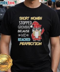 Nice Gnome Short Women Stopped Growing T-Shirt featuring a whimsical gnome graphic, perfect for fun casual wear.