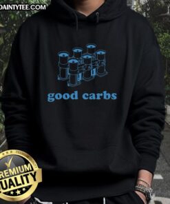 Stylish navy hoodie featuring 'Nice Good Carbs Resolutions' design, perfect for fitness enthusiasts and healthy lifestyle advocates.