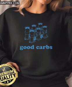 Navy sweatshirt with 'Nice Good Carbs Resolutions' text, ideal for fitness enthusiasts and healthy lifestyle advocates.