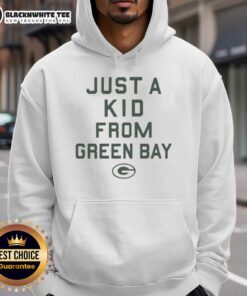 Alt Text: Nice Green Bay Packers hoodie featuring 'Just a Kid From Green Bay' design, perfect for fans and cozy wear.
