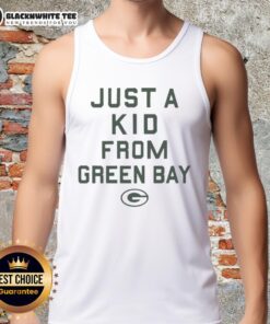 Kid wearing a Nice Green Bay Packers tank top, showcasing pride for the team in a vibrant green design.