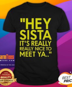 Alt Text: Nice Hey Sista It's Really Really Nice To Meet Ya T-Shirt in vibrant colors, perfect for casual outings and sisterhood vibes.
