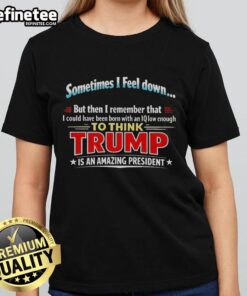 Womens tee featuring a humorous quote about IQ and Trump, perfect for those who embrace lighthearted political humor.