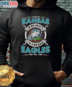 Alt Text: Die-hard Eagles fan hoodie, 'Nice I Live In Kansas', showcasing team spirit and loyalty, perfect for NFL enthusiasts.