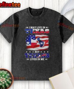 Alt Text: Houston Texans Lives In Me t-shirt with US flag design, perfect for Texas fans and proud supporters of football.