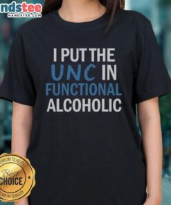 Functional alcoholic ladies tee featuring a playful design with 'UNC' text, perfect for casual outings or relaxed gatherings.