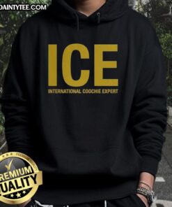 Nice ICE International Coochie Experts logo hoodie showcasing vibrant design for stylish casual wear.