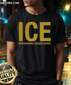 Alt Text: Nice Ice International Coochie Experts logo t-shirt featuring a bold graphic design and vibrant colors.