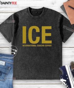 Nice ICE International Coochie Experts logo on a washed t-shirt, showcasing a trendy and casual style.