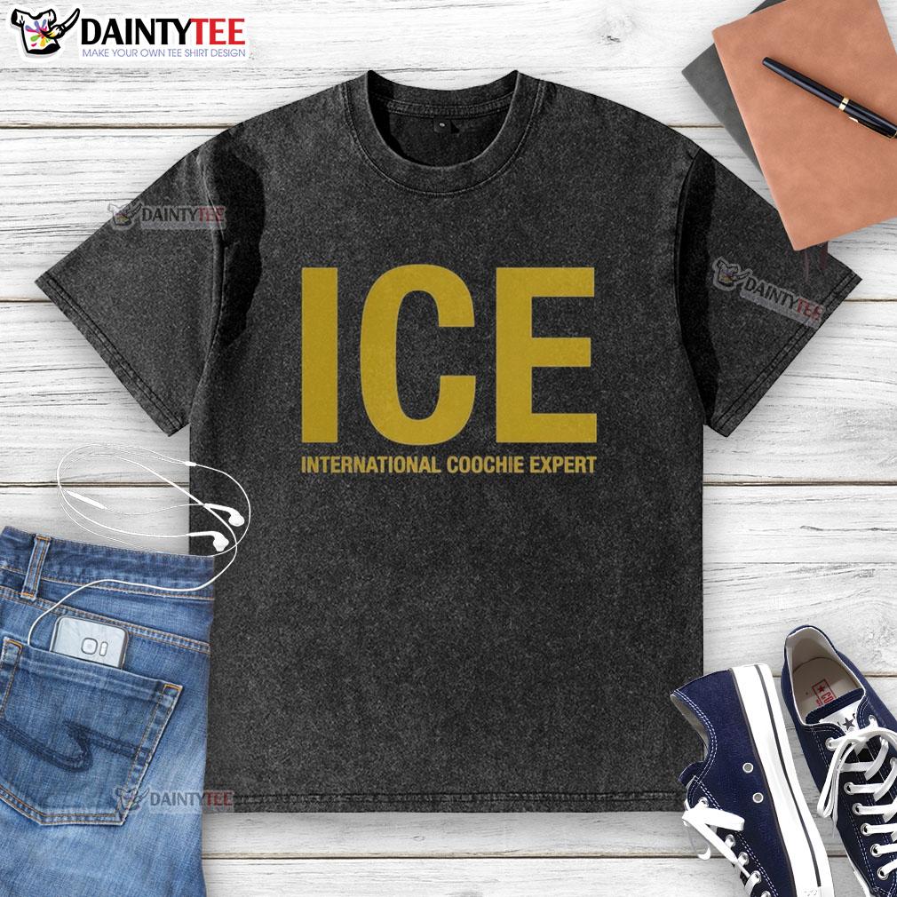 nice-ice-international-coochie-experts-logo-washed-t-shirt Nice ICE International Coochie Experts logo on a washed t-shirt, showcasing a trendy and casual style.