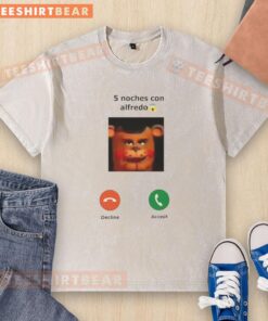 Washed T-shirt featuring 'Decline or Accept' design from Nice Incoming Calling 5 Noches con Alfredo collection.