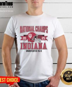 Nice Indiana Football 2025 CFP National Champions arched helmet t-shirt design featuring team colors and logo.
