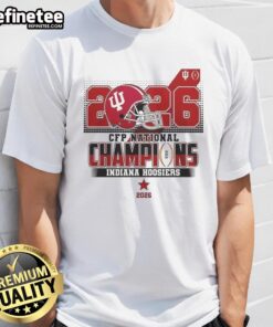 Nice Indiana Hoosiers 2026 CFP National Champions helmet T-shirt featuring vibrant team colors and logo.
