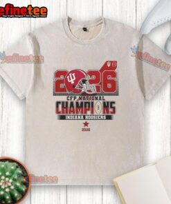 Alt Text: Nice Indiana Hoosiers 2026 CFP National Champions helmet washed t-shirt featuring team colors and logo.